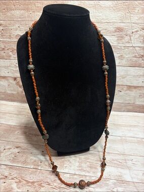 Boho Brown Beaded Long Necklace - Unbranded